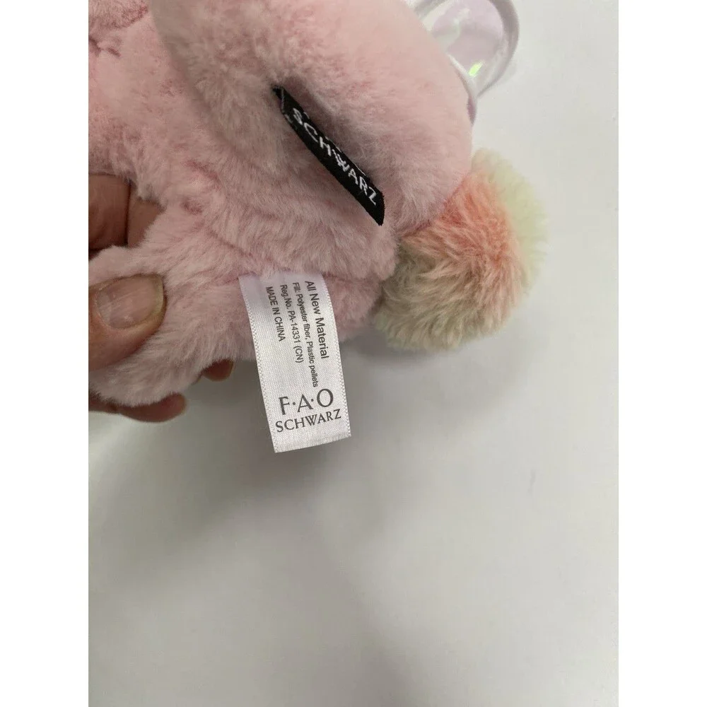 FAO Schwarz Pink Fairy Bunny Plush 2022 Rainbow Tail Iridescent Wings Soft Toy